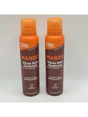 Mando Deodorant Spray Bourbon Leather Aluminum Free 3.6 oz Lot of 2